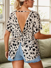 Plus Size Graphic Cut Out Round Neck Regular Blouse