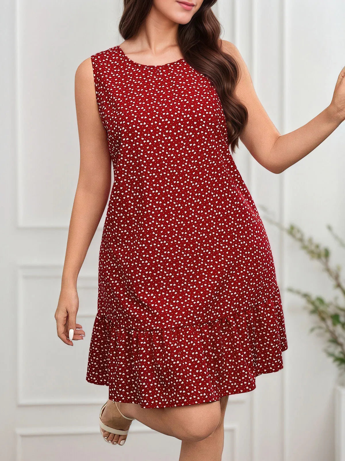 Plus Size Ditsy Floral Scoop Sleeveless A-line Dress