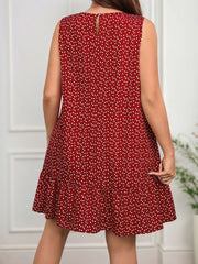 Plus Size Ditsy Floral Scoop Sleeveless A-line Dress