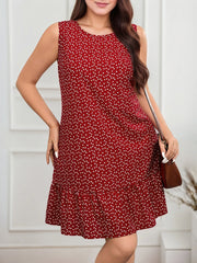Plus Size Ditsy Floral Scoop Sleeveless A-line Dress
