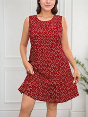 Plus Size Ditsy Floral Scoop Sleeveless A-line Dress