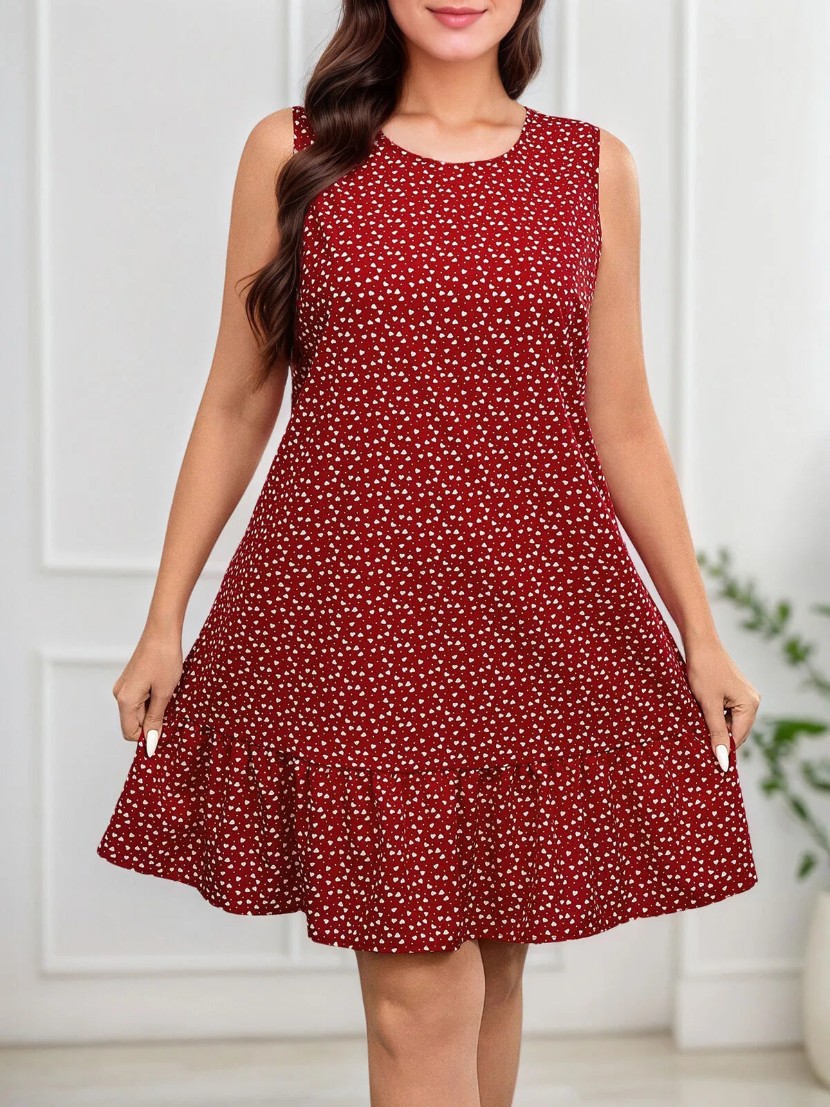 Plus Size Ditsy Floral Scoop Sleeveless A-line Dress