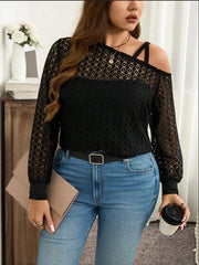 Plus Size Lace Hollowed-Out One Shoulder T-shirt