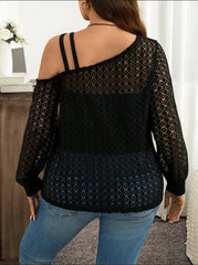 Plus Size Lace Hollowed-Out One Shoulder T-shirt