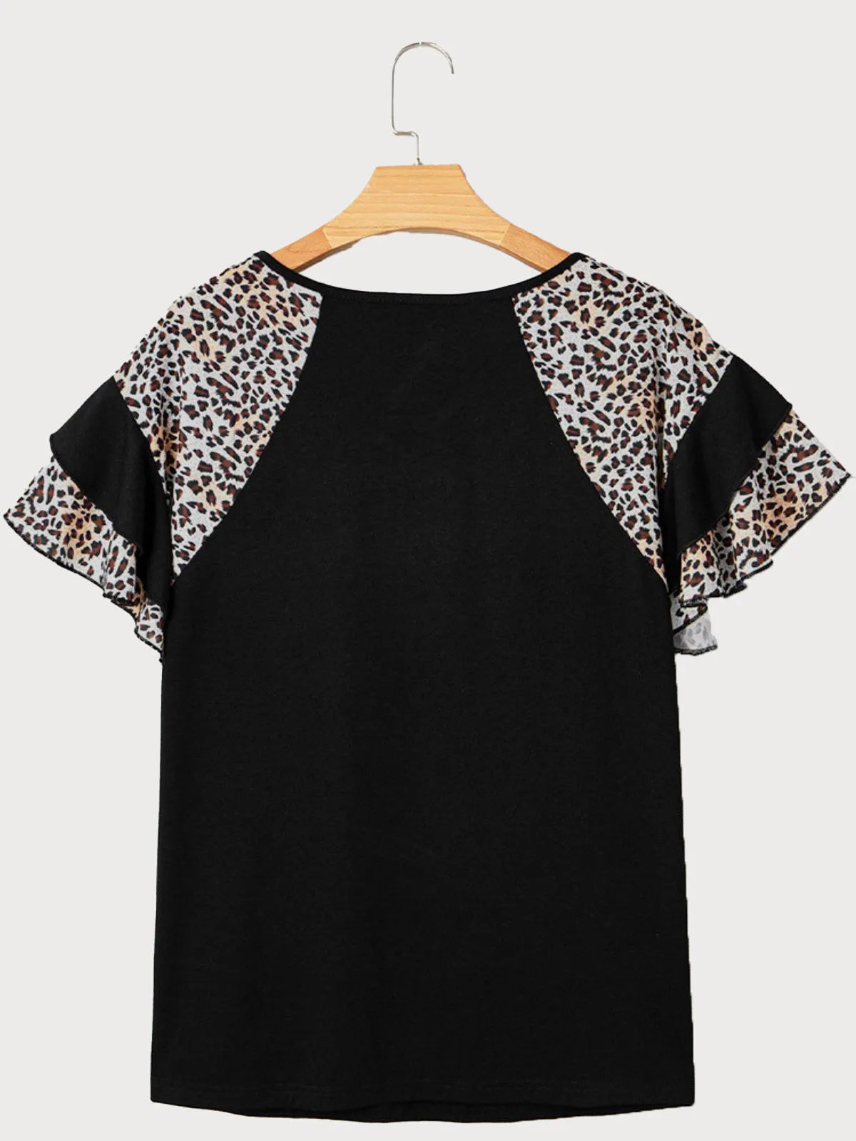 Plus Size Leopard Flounce Sleeve Casual T-shirt