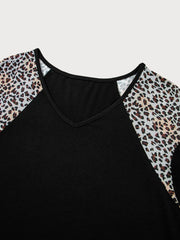 Plus Size Leopard Flounce Sleeve Casual T-shirt
