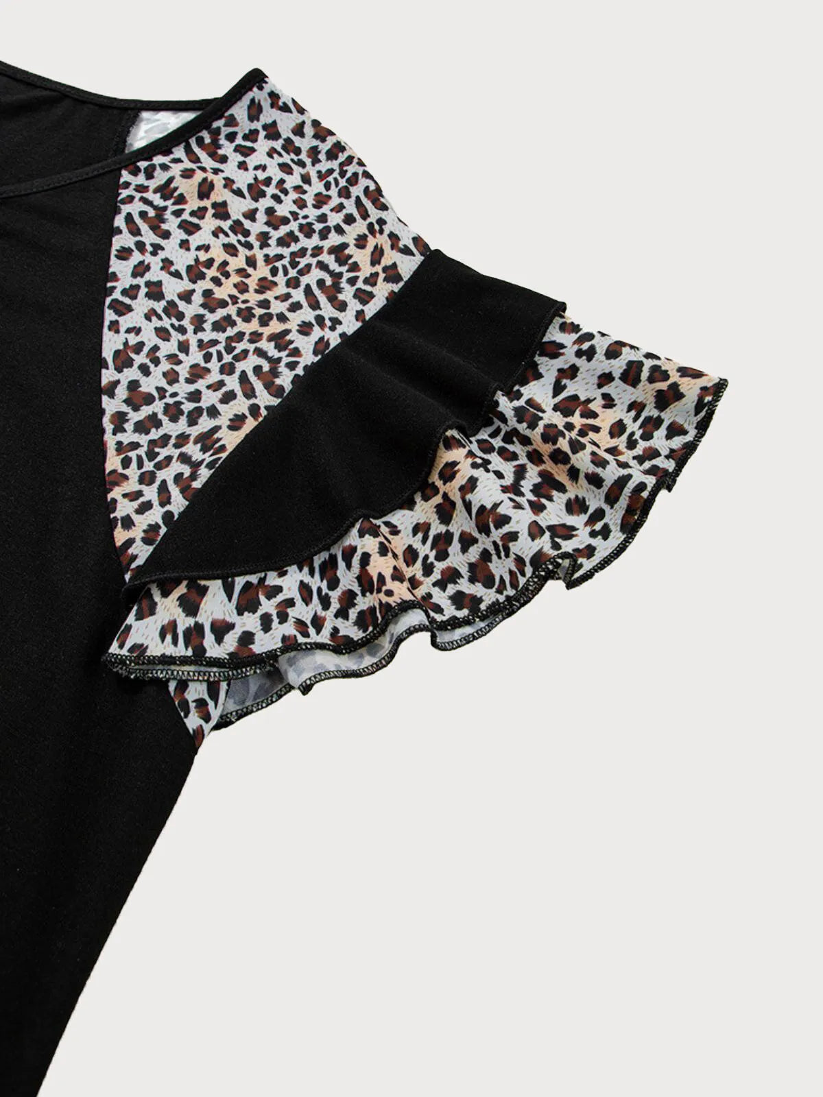 Plus Size Leopard Flounce Sleeve Casual T-shirt