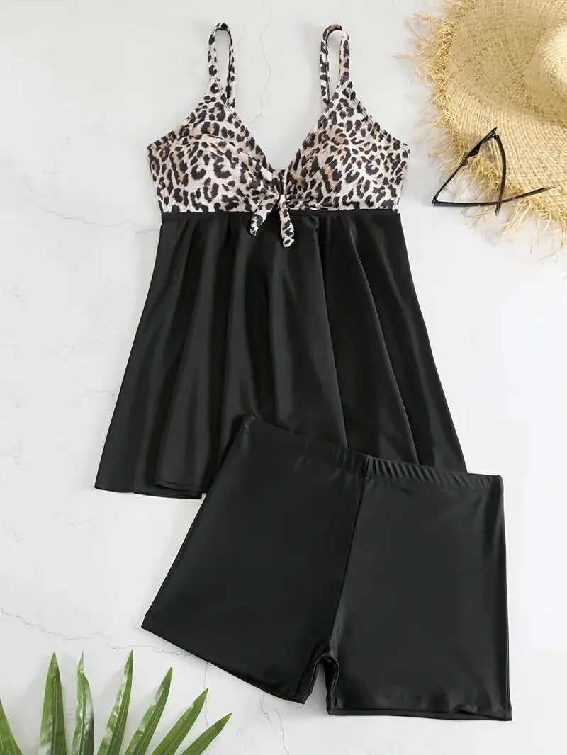 Plus Size Leopard Patchwork Tankini