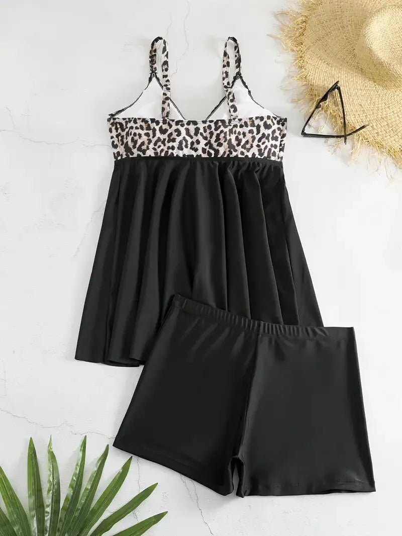 Plus Size Leopard Patchwork Tankini