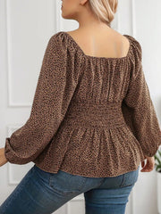 Plus Size Leopard Square Neck Regular Blouse