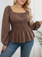 Plus Size Leopard Square Neck Regular Blouse