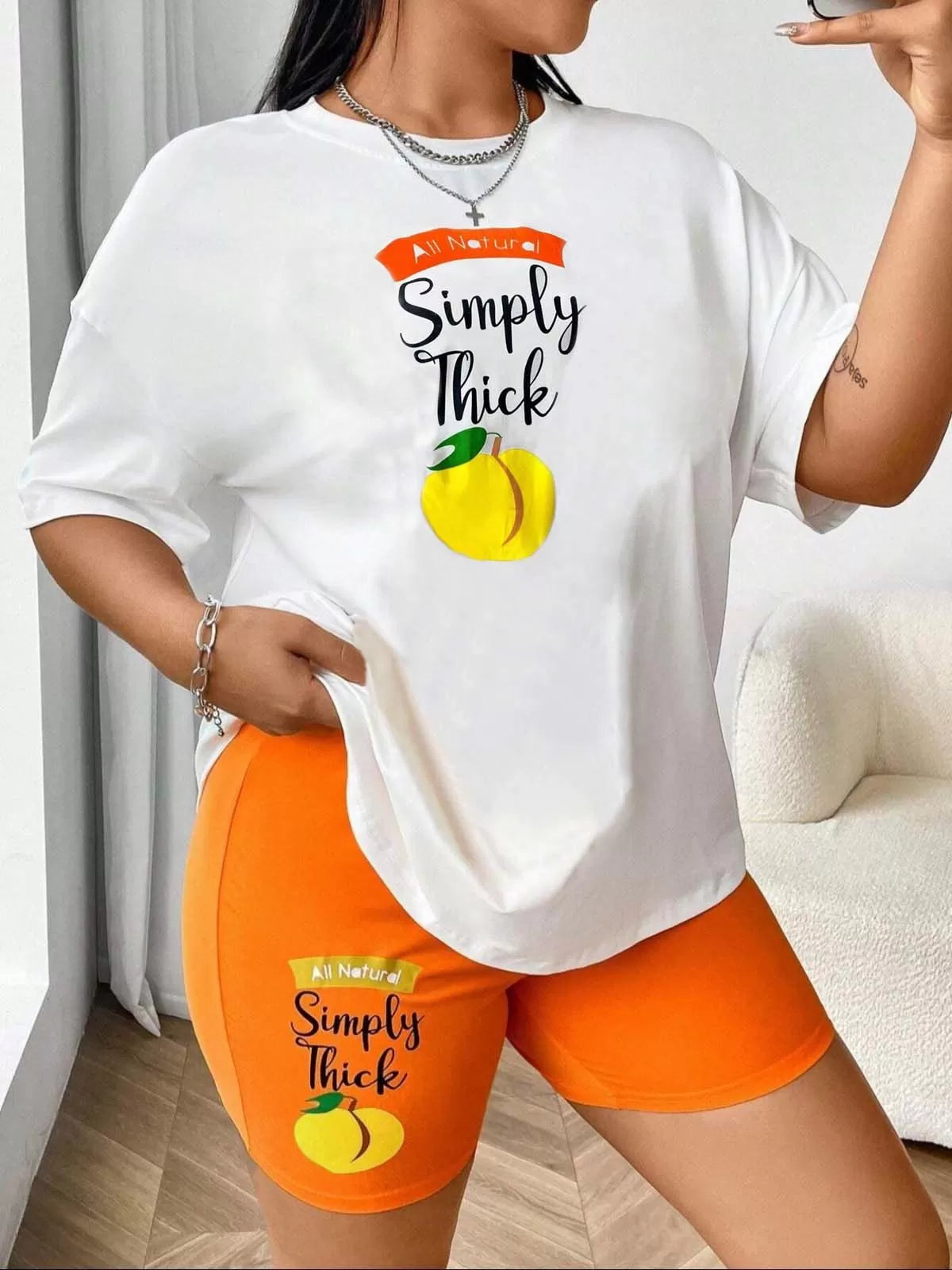 Plus Size All Natural Simply Thick Graphic Playful Two-Piece Set