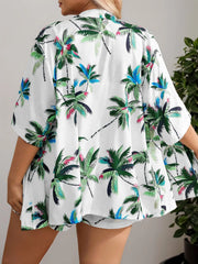 Plus Size Drop Shoulder Short Sleeve Blouse & Plants Shorts
