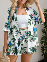 Plus Size Drop Shoulder Short Sleeve Blouse & Plants Shorts