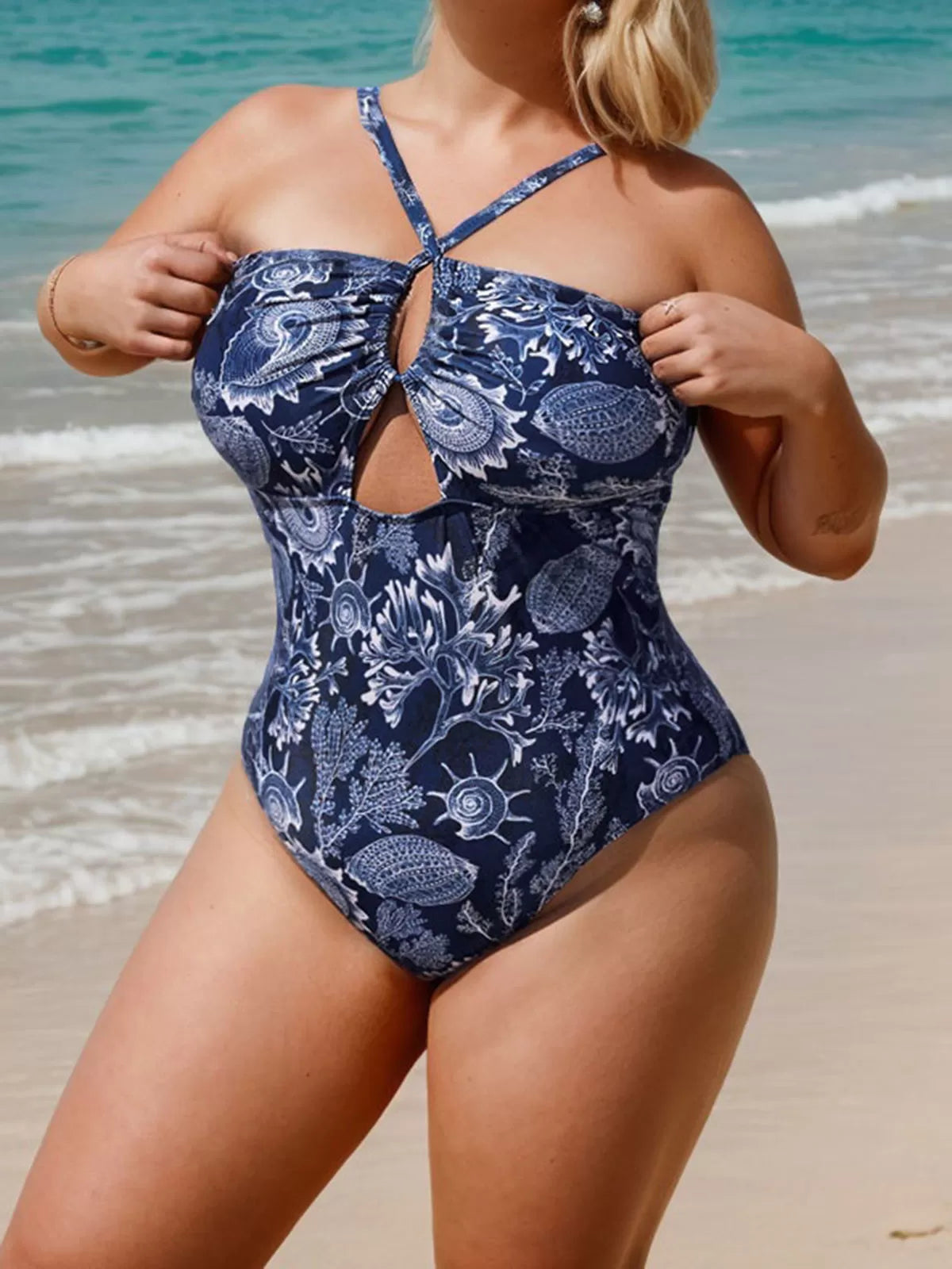 Plus Size Plants Cut Out High Rise One-piece