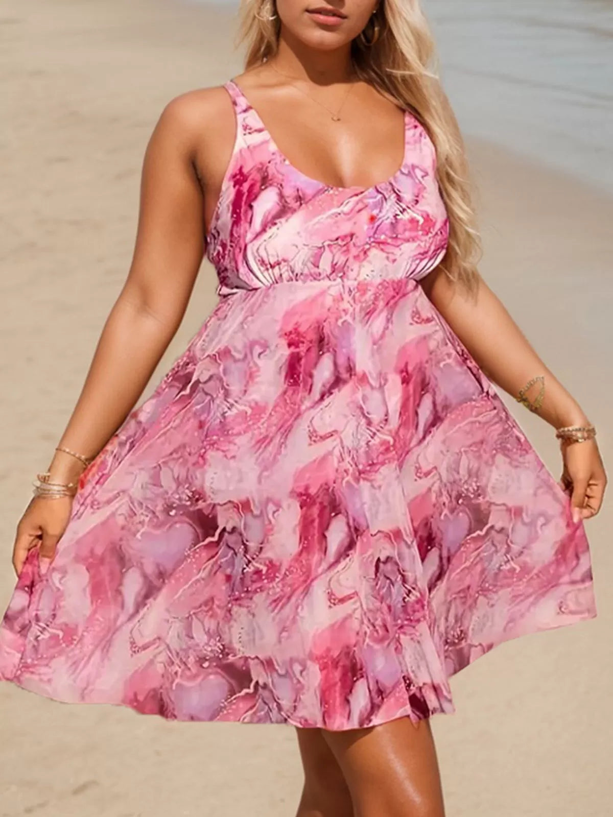 Plus Size All Over Print Scoop Neck One-piece