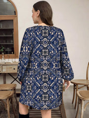Plus Size Plants Lace V-neck Boho Style A-line Dress