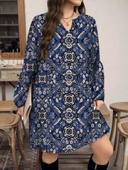 Plus Size Plants Lace V-neck Boho Style A-line Dress
