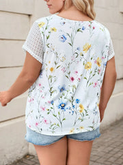Plus Size Plants Lace V-neck T-shirt