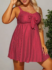 Plus Size Polka Dots Bow High Rise Tankini