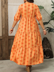 Plus Size Polka Dots Notched Boho A-line Dress