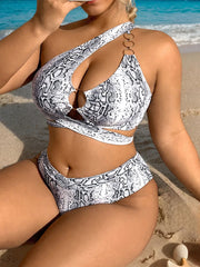 Plus Size Snakeskin Print Chain High Rise Bikini