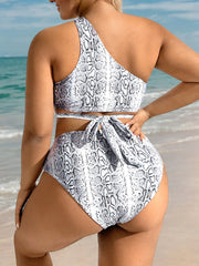 Plus Size Snakeskin Print Chain High Rise Bikini