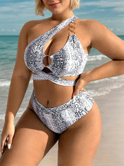 Plus Size Snakeskin Print Chain High Rise Bikini