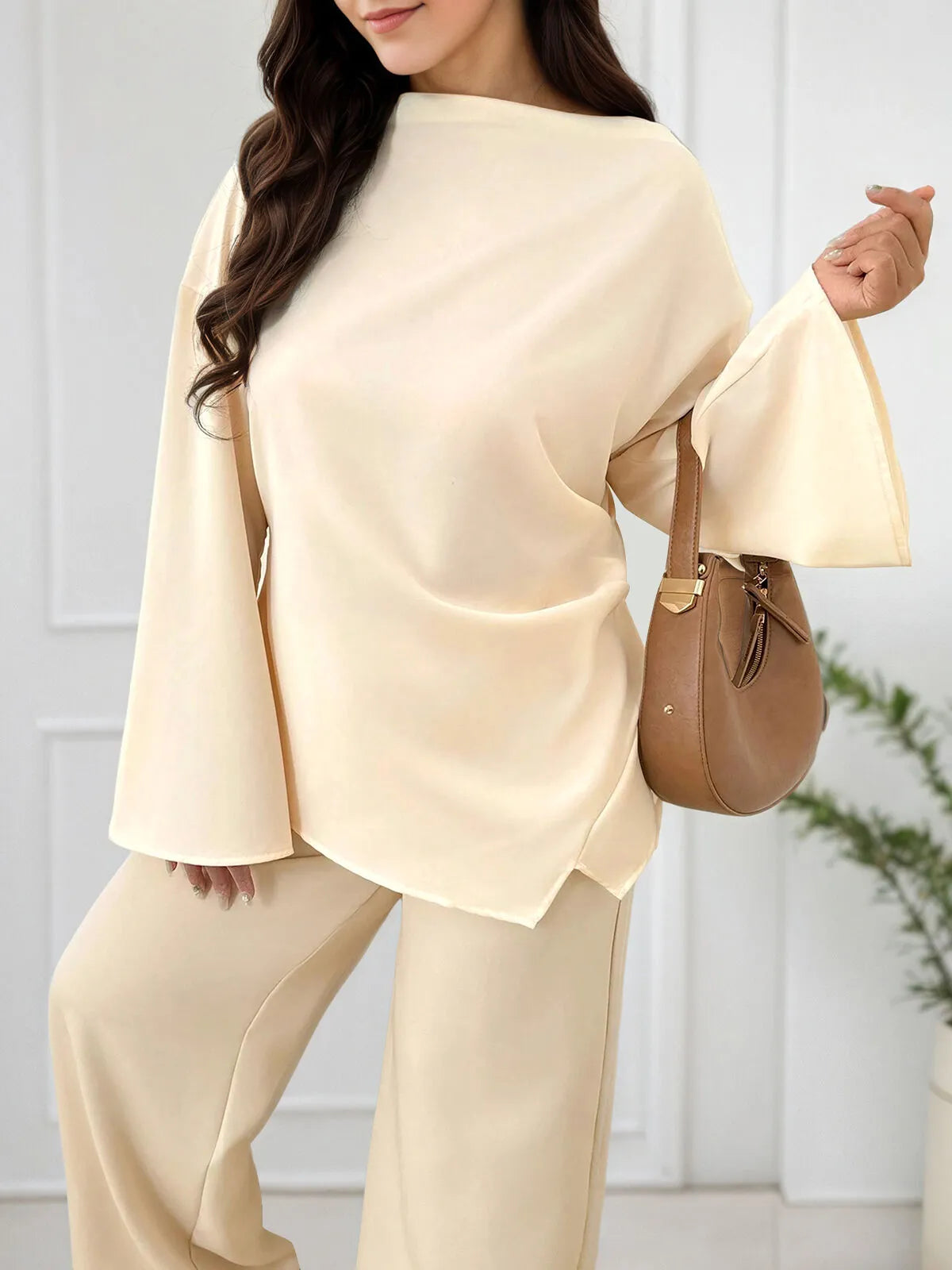 Plus Size Solid Asymmetrical Drop Shoulder Blouse