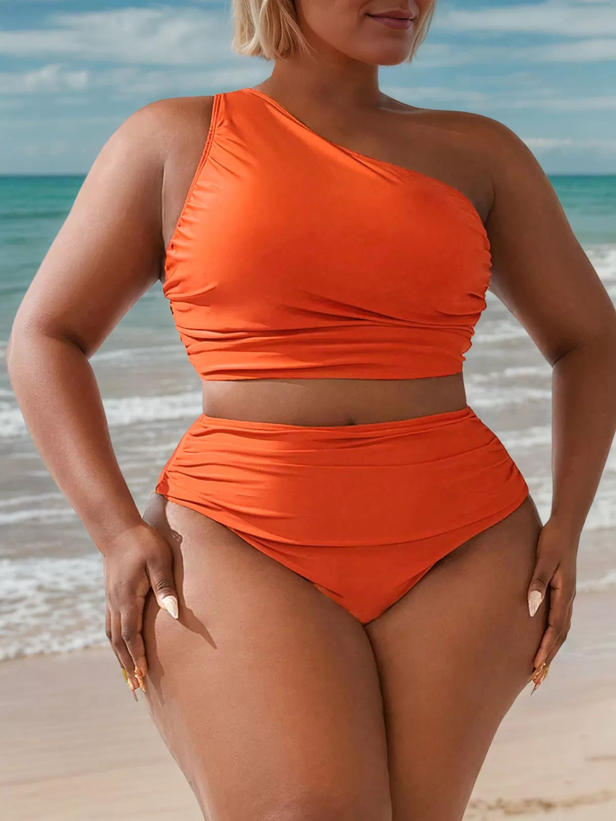 Plus Size Solid Backless High Rise Bikini