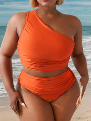Plus Size Solid Backless High Rise Bikini