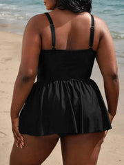 Plus Size Solid Backless Medium Rise Tankini