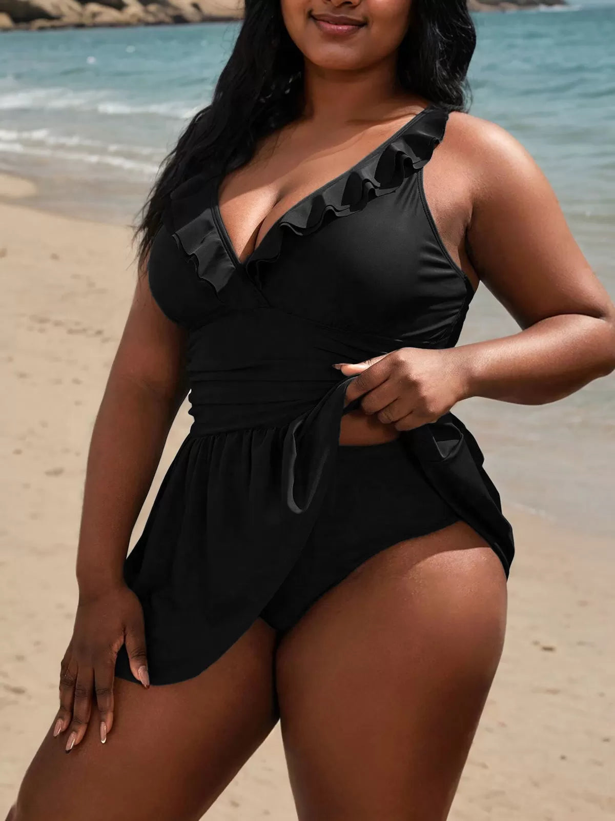 Plus Size Solid Backless Medium Rise Tankini