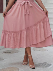 Plus Size Solid Belt Medium Rise Elastic Waist Skirt