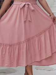 Plus Size Solid Belt Medium Rise Elastic Waist Skirt