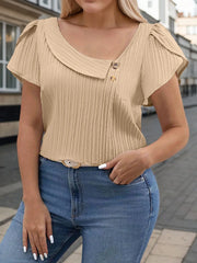 Plus Size Solid Button Asymmetric Butterfly Regular Top