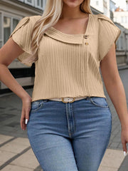 Plus Size Solid Button Asymmetric Butterfly Regular Top