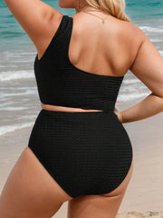 Plus Size Solid Cut Out High Rise One Shoulder One-piece