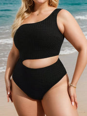 Plus Size Solid Cut Out High Rise One Shoulder One-piece