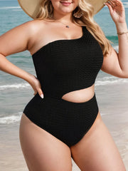 Plus Size Solid Cut Out High Rise One Shoulder One-piece