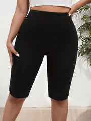 Plus Size Solid High Rise Elastic Waist Cycling Pants