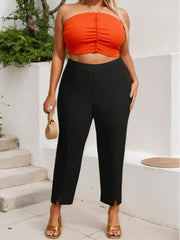 Plus Size Solid High Rise Elastic Waist Pants