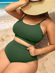 Plus Size Solid High Rise Spaghetti Strap Tankini