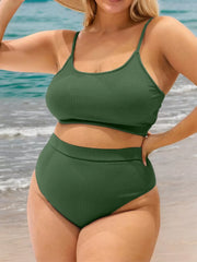 Plus Size Solid High Rise Spaghetti Strap Tankini