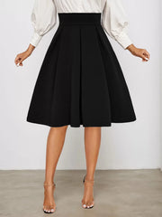 Plus Size Solid High Rise Zipper Fly Skirt