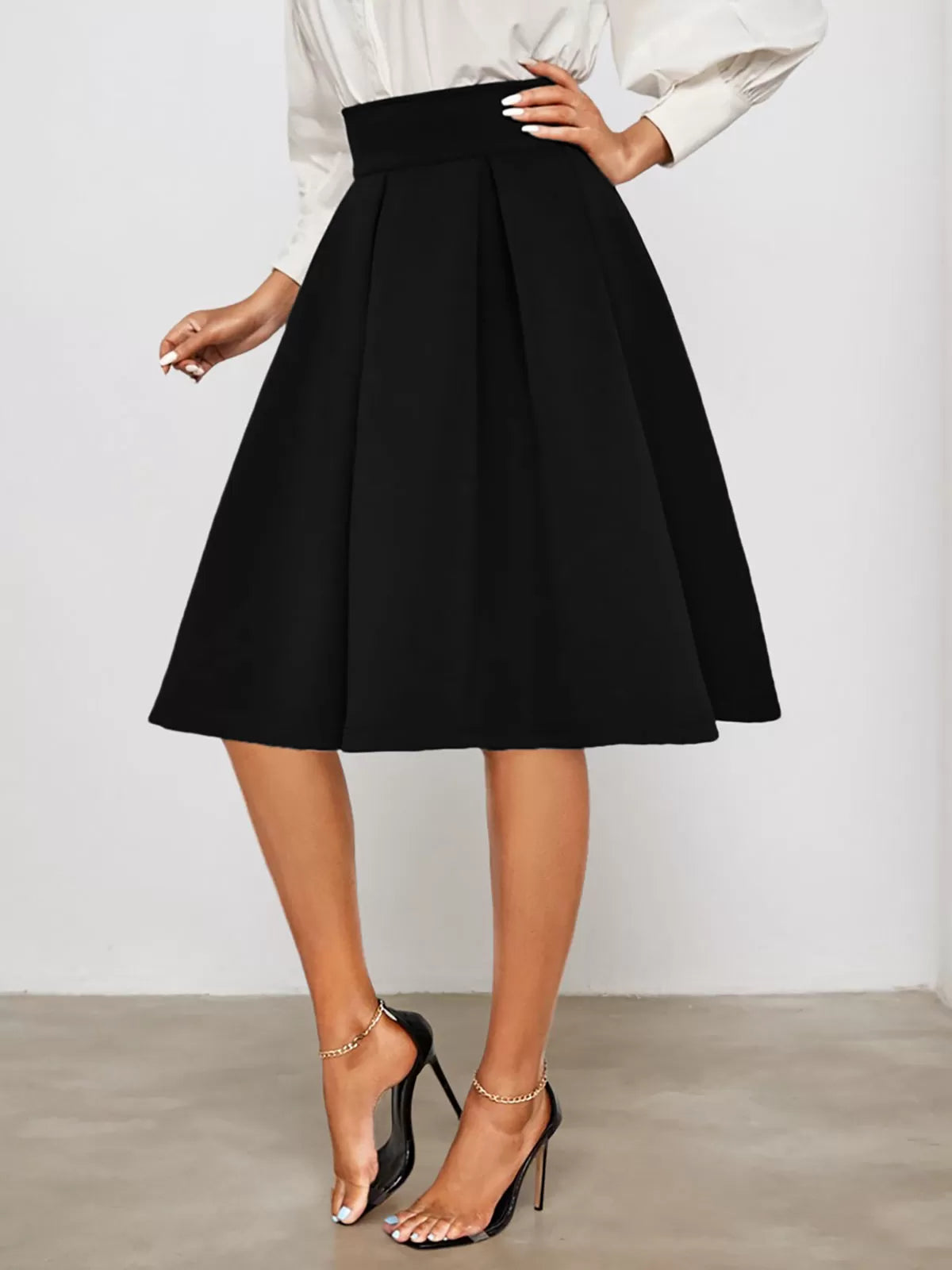 Plus Size Solid High Rise Zipper Fly Skirt