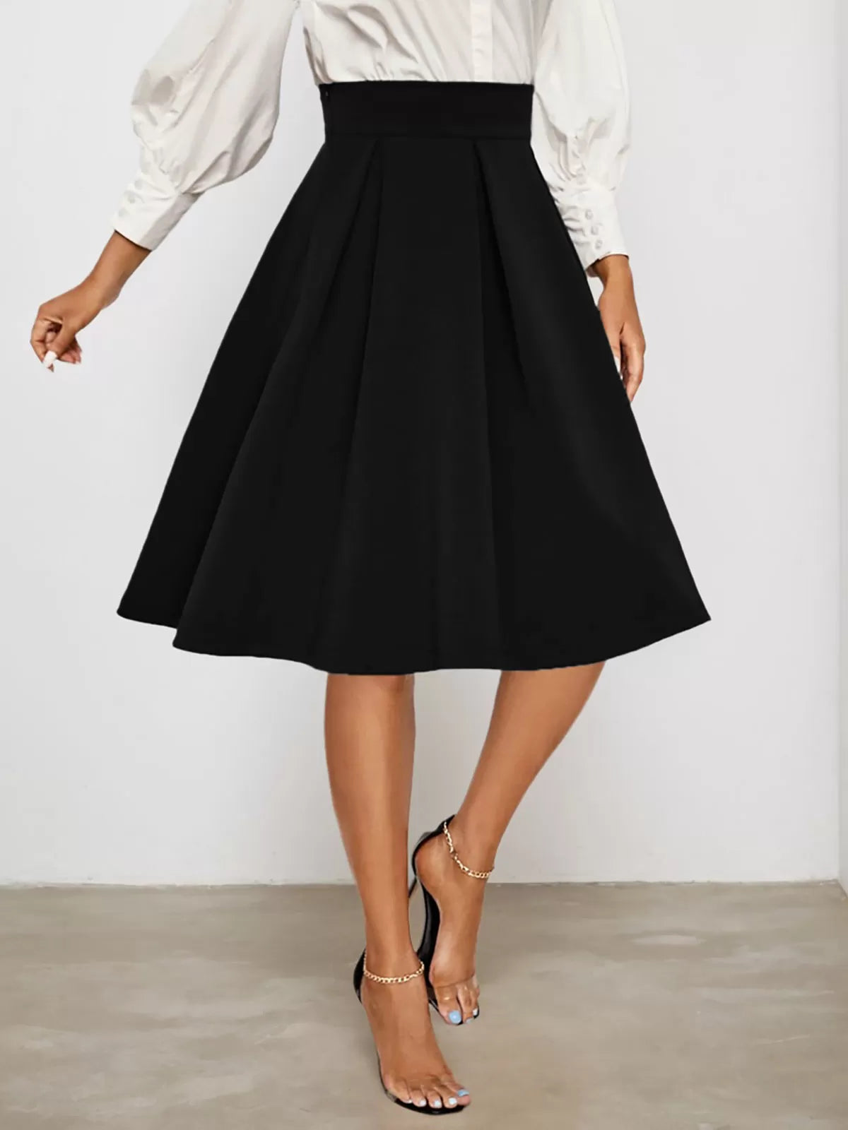 Plus Size Solid High Rise Zipper Fly Skirt