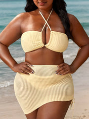 Plus Size Solid Knot High Rise Halter Bikini Sets