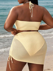 Plus Size Solid Knot High Rise Halter Bikini Sets