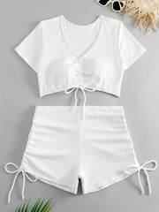 Plus Size Solid Knot Low Rise Round Neck Tankini 